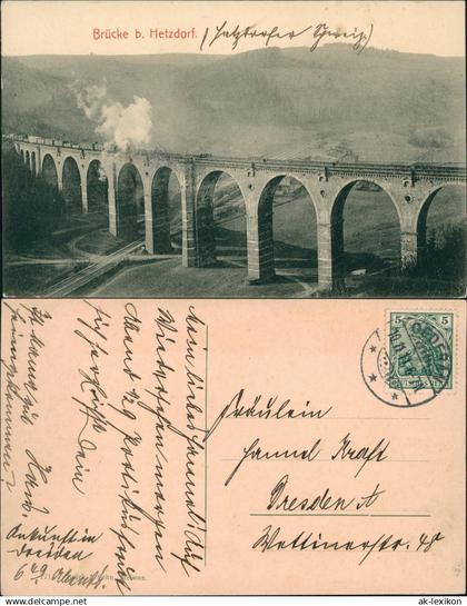 Ansichtskarte Hetzdorf-Flöha (Sachsen) Viadukt Hetzdorf 1911    Stempel OEDERAN