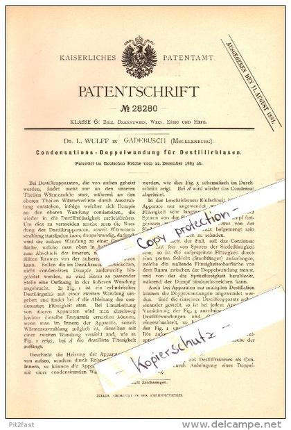 Original Patent - Dr. L. Wulff in Gadebusch i. Mecklenburg , 1883 , Condensations-Doppelwandung , Brauerei , Bier !!!