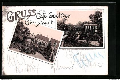 Lithographie Gerbstedt, Café Goeltzer, Mehrfachansicht