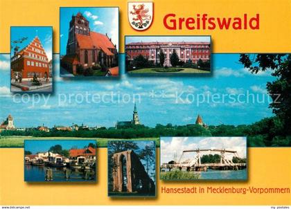 73268240 Greifswald Rathaus Kirche Gebaeude Klappbruecke Klosterruine Eldena Haf