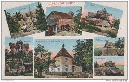 Litho AK Gruss Alte Töpferbaude Töpfer Baude Gasthaus Turm Felsen bei Oybin Olbersdorf Jonsdorf Zittau Lückendorf Hartau