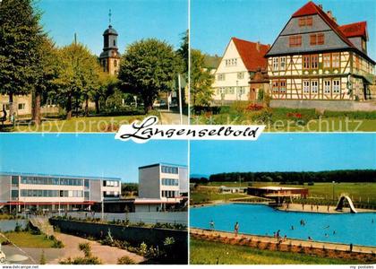 73125502 Langenselbold Kirche Marktplatz mit goldenem Engel Schule am Weinberg S