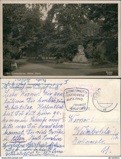 Ansichtskarte Lichterfelde-Berlin Bäke-Park - Gedenkstein 1939