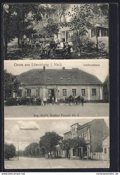 AK Löwenberg / Mark, Schützenhaus, Gasthof A. Moll, Strassenpartie