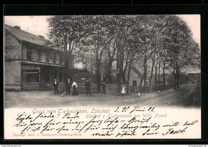 AK Hamburg-Lokstedt, Gasthaus z. Tiefenstaken W. Froeck mit Strasse