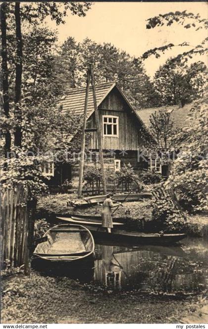 Luebben Spreewald Frau mit Boot