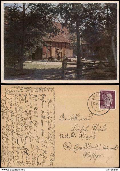 Niedersachsen Lüneburger Heide Bauernhof 1944  gel. Stempel Eldagsen