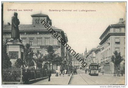 Mainz - Ludwigstraße - Gutenberg-Denkmal - Straßenbahn - Verlag Kaspar Suder Mainz