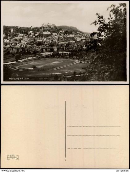 Marburg an der Lahn Blick auf Fußballstadion und Stadt - Fotokarte 1932