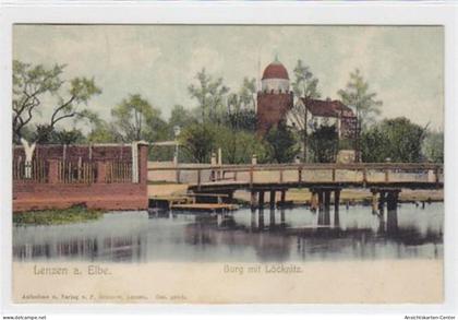 39077405 - Lenzen a. Elbe. Burg mit Loecknitz gelaufen, 1907. Vorder- und Rueckseite fleckig, sonst gut erhalten