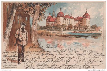 Litho AK Moritzburg König ? bei Dippelsdorf Friedewald Bärnsdorf Volkersdorf Reichenberg Radebeul Coswig Dresden Cotta