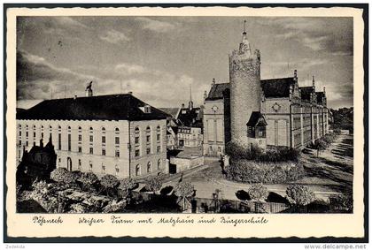 1766 - ohne Porto - alte Foto Ansichtskarte - Pößneck Pössneck Schule Turm - gel 1938 Kohl Otte