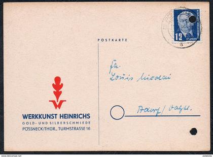 A6237 - alte Postkarte - Bedarfspost - Pössneck - Pößneck - Werkkunst Heinrichs Gold und Silberschmiede 1950