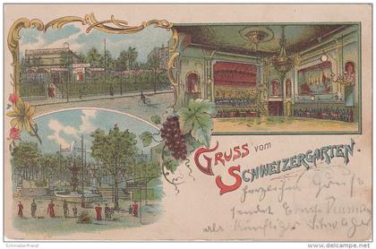 Litho AK Berlin Gruss Schweizergarten Gasthaus Restaurant Prenzlauer Berg Friedrichshain Bötzowviertel Neukölln Pankow