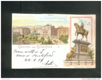 AK - Gruss aus Eberfeld - Theater - Denkmal Kaiser Wilhelm ( vers Petange chromo lithographie Finkenrath Söhne )