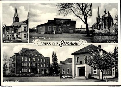 CPA Straelen Niederrhein, Kuhstraße, Erzeuger Versteigerung, Kath. Kirche, Marienhospital, Sparkasse