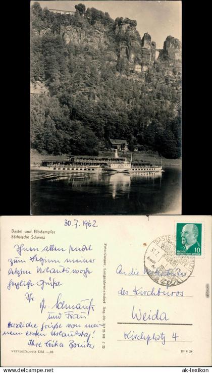 Ansichtskarte Lohmen (Sachsen) Bastei und Elbdampfer 1962