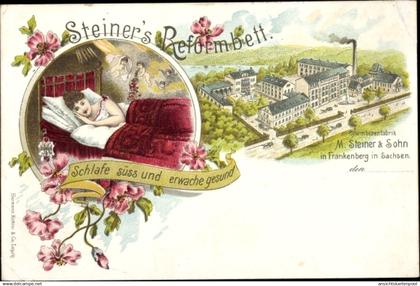 Lithographie Frankenberg Sachsen, Reform-Betten-Fabrik M. Steiner & Sohn, Steiner's Reformbett