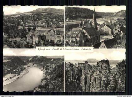 Stadt Wehlen/Sächs. Schweiz, Teilansicht, Elbe und Bastei