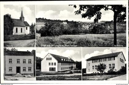 CPA Wochern Perl an der Mosel, Kapelle, Panorama, Jugendherberge, Schule, Kaufhaus Strupp