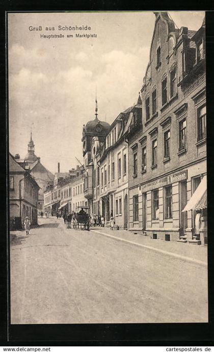 AK Schönheide, Hauptstrasse am Marktplatz