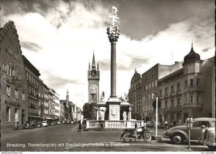 70886594 Straubing Straubing Theresienplatz Dreifaltigkeitssaeule Stadtturm *