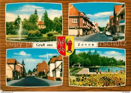 73071278 Zeven Teilansichten Springbrunnen Kirche Freibad Wappen Zeven