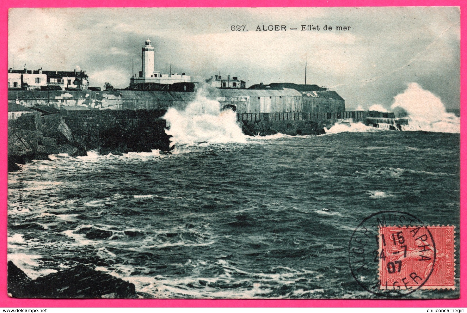 Alger - Effet de mer - Phare - Oblit. ALGER MUSTAPHA 1907