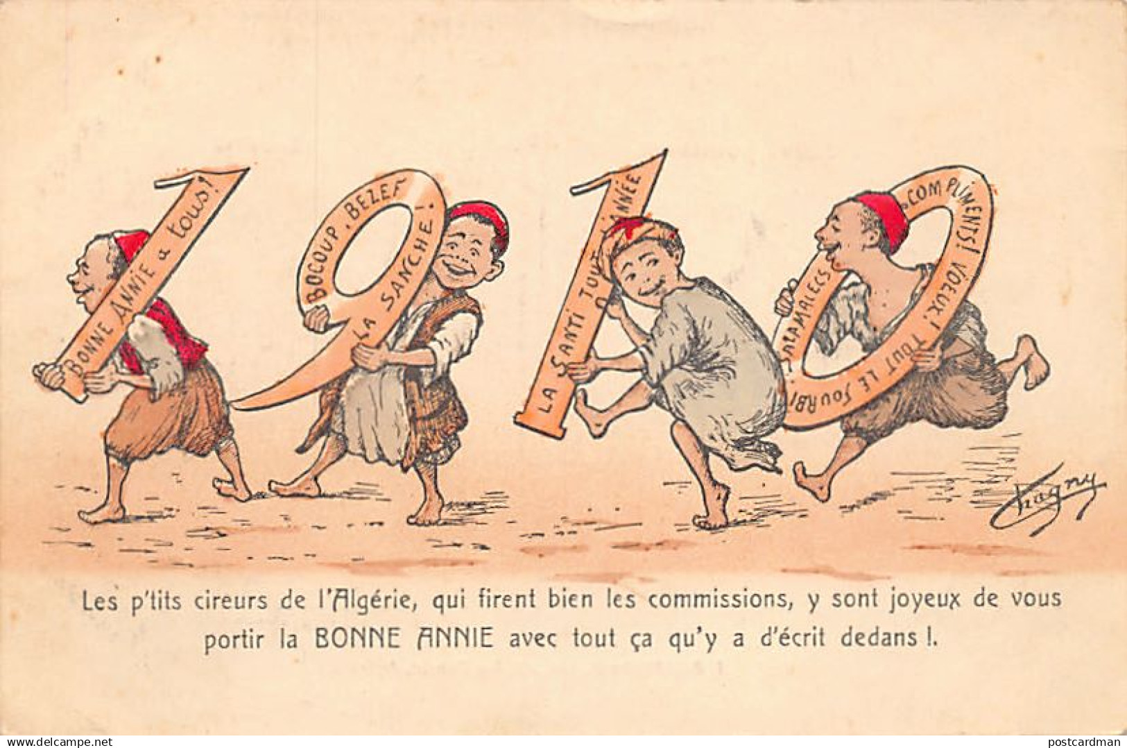 Algérie - ILLUSTRATEUR Chagny - Bonne Année 1901 - Les p'tits cireurs - Ed. Chagny