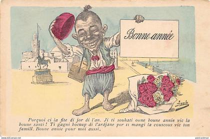 Algérie - CARICATURE par Chagny - Bonne Année - Type noir en Haut-de-Forme et Eventail - Ed. L. Chagny