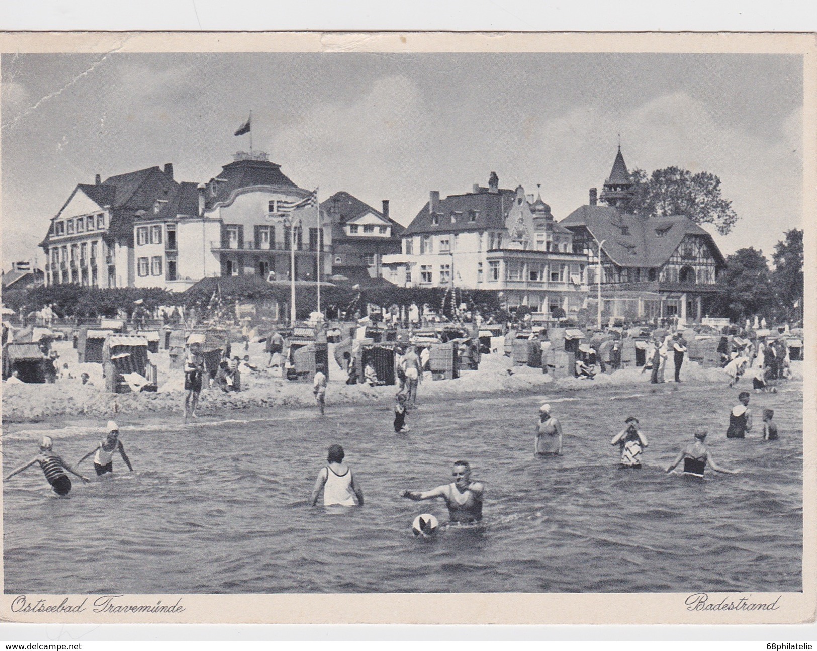 ALLEMAGNE 1936 CARTE POSTALE DE LÜBECK-TRAVEMÜNDE  BADESTRAND