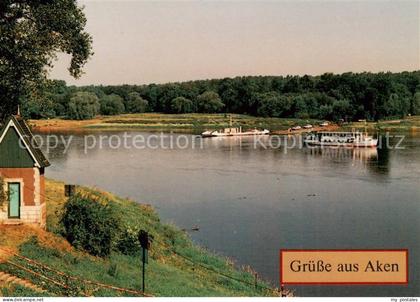 73840075 Aken Elbe Pegelhaeuschen Faehre MS Tourist Aken Elbe