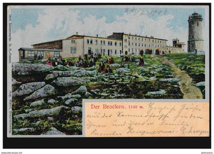 AK Der Brocken, Seidenkarte, BROCKEN 22.7.1903 nach RIXDORF 23.7.03