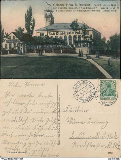 Hänichen-Bannewitz Gasthaus goldene Höhe Windbergbahn Freital 1914