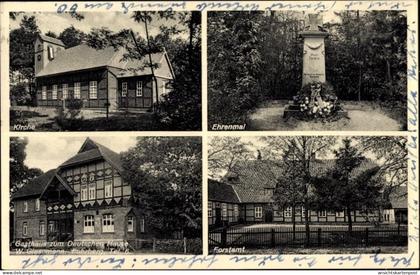 CPA Fuhrberg Burgwedel Niedersachsen, Gasthaus zum Deutschen Hause, Kirche, Ehrenmal, Forstamt