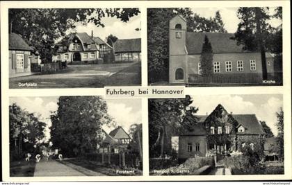 CPA Fuhrberg Burgwedel Niedersachsen, Kirche, Forstamt, Dorfplatz, Pension F. Garms