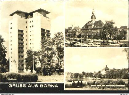 70087755 Borna Borna Hochhaus Marktplatz Teich Schule x 1970 Borna