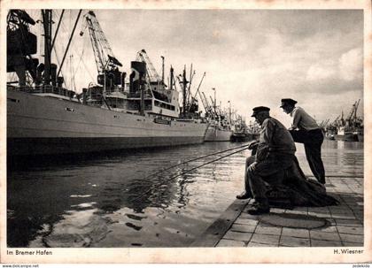 G5225 - Bremen Hafen Schiffahrt Krahn  - H. Wiesner Foto Künstlerkarte - Adolf Korsch