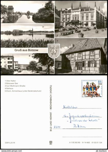 Ansichtskarte Bützow MB: Stadt, Hafen, Carl-Moltmann-Straße 1983
