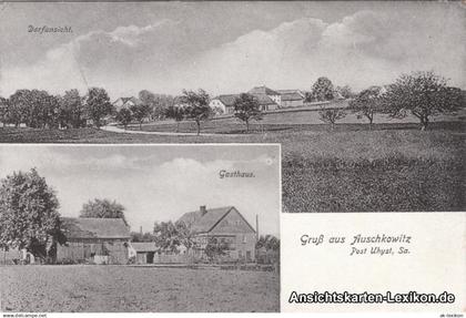 Auschkowitz-Burkau (Oberlausitz) Wučkecy Porchow 2 Bild: Gasthaus und Panorama 1914