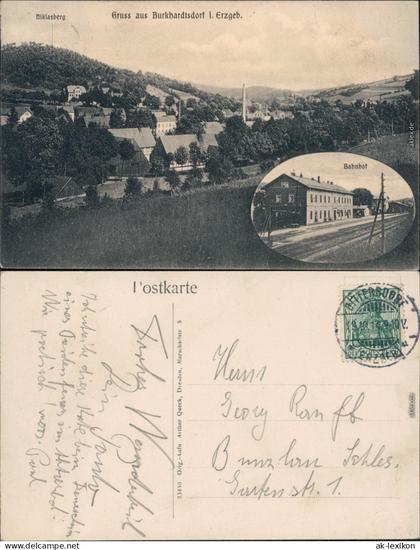 Ansichtskarte Burkhardtsdorf Stadt und Bahnhof Erzgebirge  1914