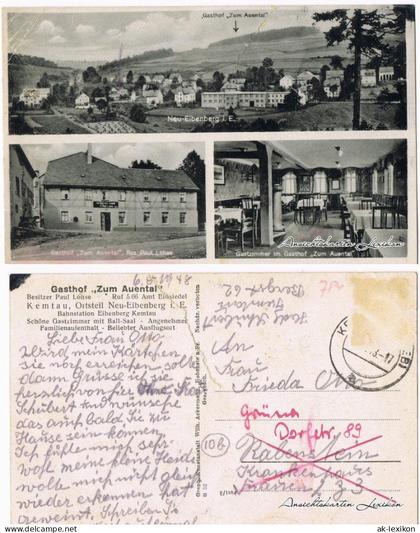 Eibenberg (Erzgebirge)-Burkhardtsdorf: Gasthof, Totale und Gastzimmer 1948