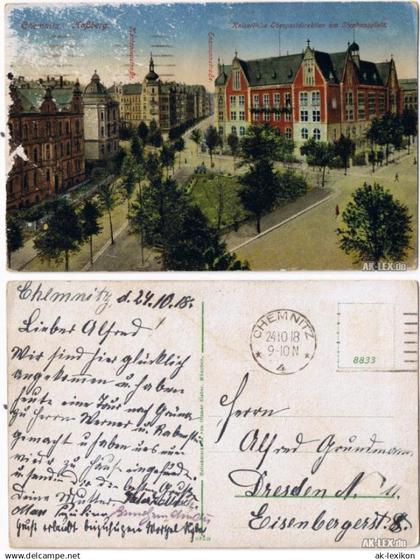 Kaßberg-Chemnitz Kaiserliche Oberpostdirektion am Stephansplatz gel.1918 1918