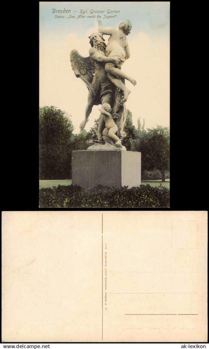 Dresden Statue: „Das Alter raubt die Jugend" Großer Garten coloriert 1909