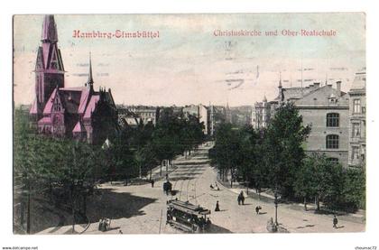 (Hambourg) 040, Hamburg-Eimsbüttel, Christuskirche und Ober-Realschule, Alsterpavillon