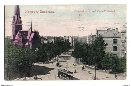 (Hambourg) 043, Hamburg-Eimsbüttel, Christuskirche und Ober-Realschule, Alsterpavillon