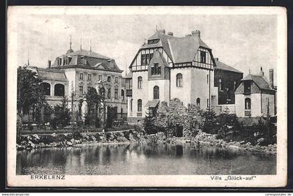 AK Erkelenz, Villa Glück-auf und Nachbargebäude, vom Wasser gesehen