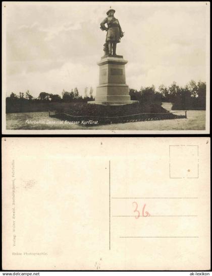 Ansichtskarte Fehrbellin Denkmal Grosser Kurfürst. 1930