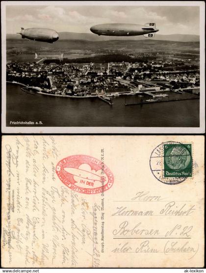 Ansichtskarte Friedrichshafen Luftbild Flugwesen - Zeppelin 1937 Stempel Bersuch Zeppelinwerft