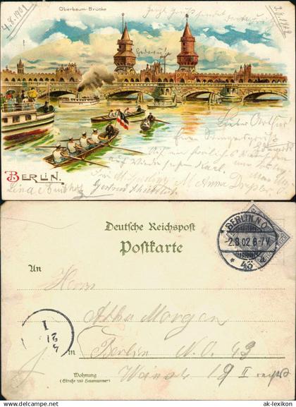 Friedrichshain-Berlin Oberbaumbrücke, Ruderer - Patriotika Künstlerlitho 1902